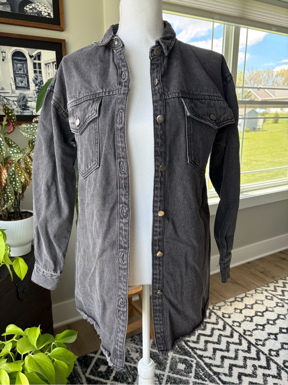 Polagram Gray Washed Denim Shirt Jacket